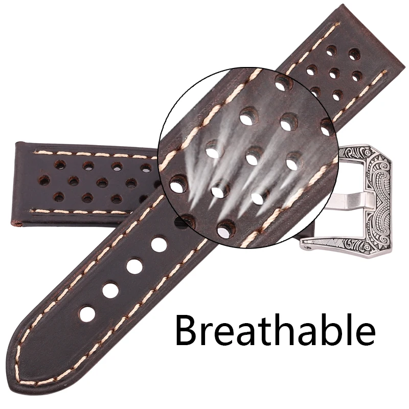 Vintage Cow Leather Watchband 20mm 22mm Genuine Leather Strap For Amazfit Gtr Huawei Watch Belt Wrist Bracelet Brown Black - Image 4