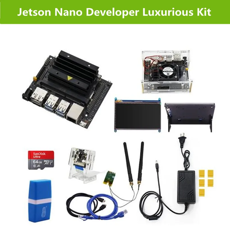 

Плата Jetson Nano B01, ИИ-разработчик, роскошный комплект с SD-картой 64 Гб IMX219, камерой, 7-дюймовым дисплеем и беспроводной сетевой картой