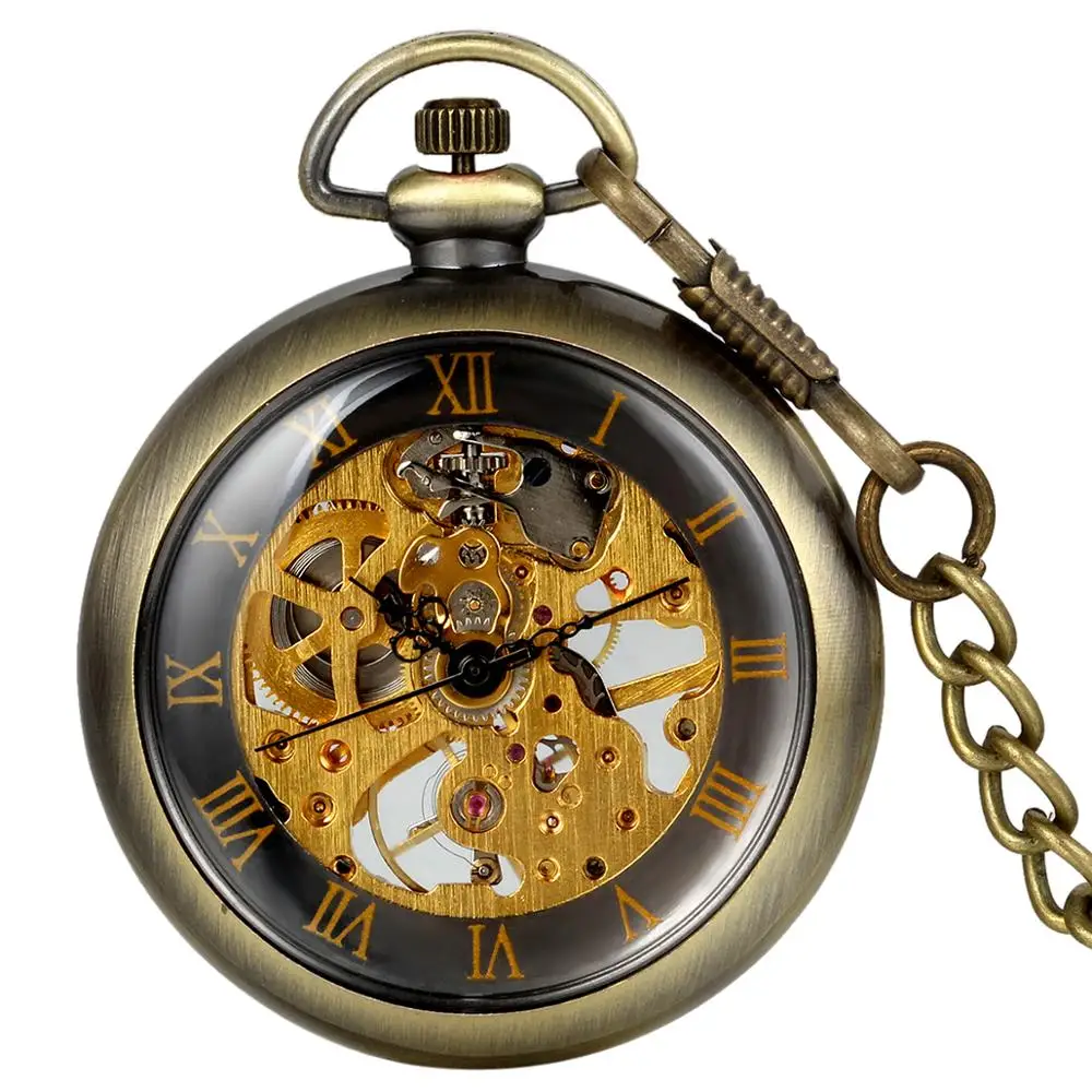 LANCARDO Vintage Hand Wind Mechanical Pocket Watch for Men Pendant Clock Necklace Chain Pouch With Chain reloj de bolsillo