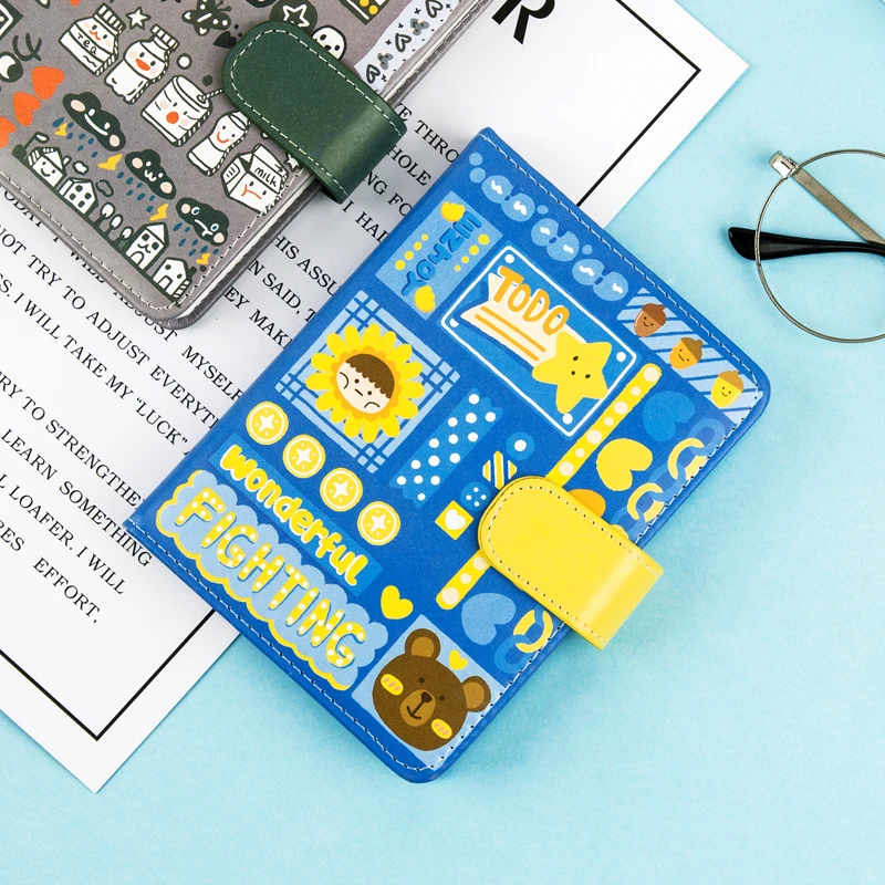 دفتر ملاحظات جلدي من جوانجبو, مفكرة مصنوعة من الجلد بتصميم كرتوني لطيف للفتيات ، مناسبة كدفتر ملاحظات للطلاب والتسجيل المكتبي ، مع مشبك مغناطيسي ، يمكن حملها