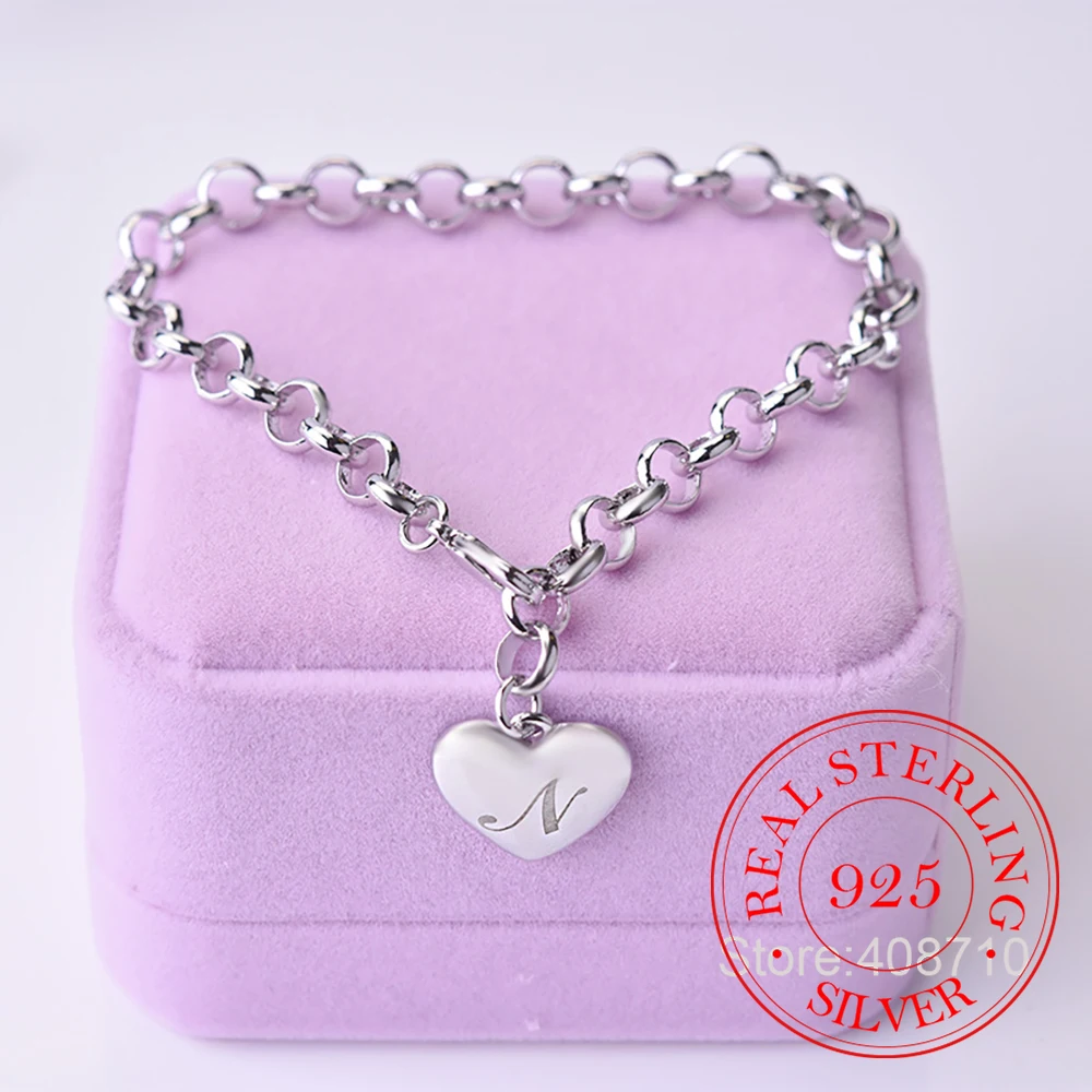 Punkowy projekt 925 srebro A-Z list serce uroku bransoletki i Bangles dla kobiet biżuterii Pulseras Mujer Moda 2021