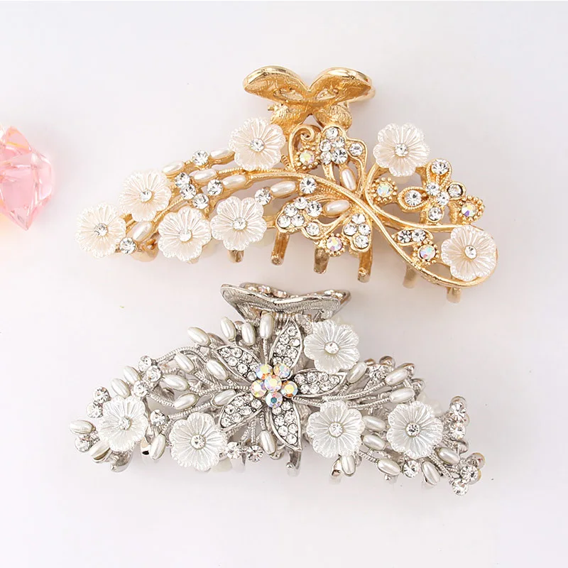 

Luxury Rhinestone Metal Hair Claw Crab Hairpin Fashion Elegant Crystal Flower High-end Alloy Hair Clips Pins Hairgrips Wholesale