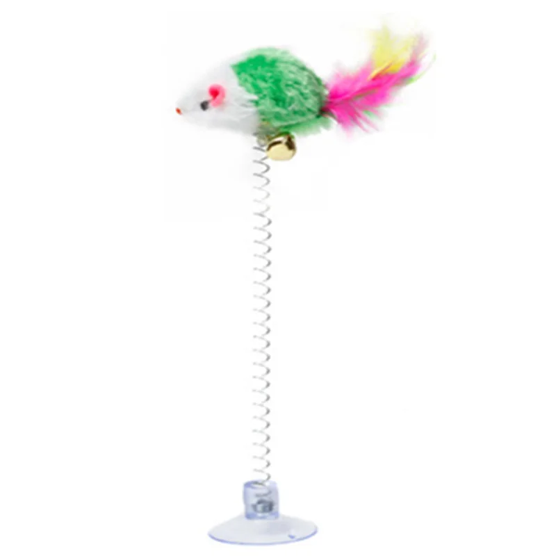 Swinging Mouse Toy - Suction Cup, Spring, and Feather Mouse Toy with Bell Sound, Interactive Cat Toy