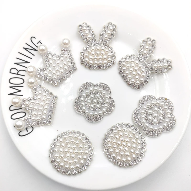 20Pcs Multi Style Padded Rhinestone & Pearl Crystal Crown Applique For DIY Clothes Crafts Shoes Hat Headwear Decor Patches