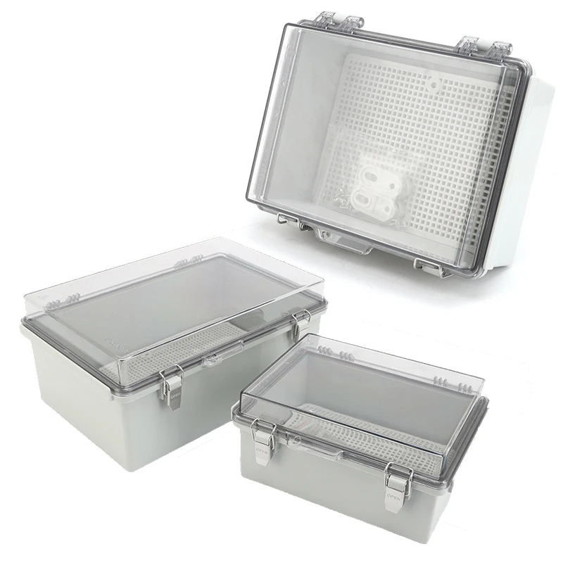 Junction Box IP67 Waterproof Electrical Box Hinged Clear Cover Stainless Steel Latch Plastic Enclosure Project Mounting Plate