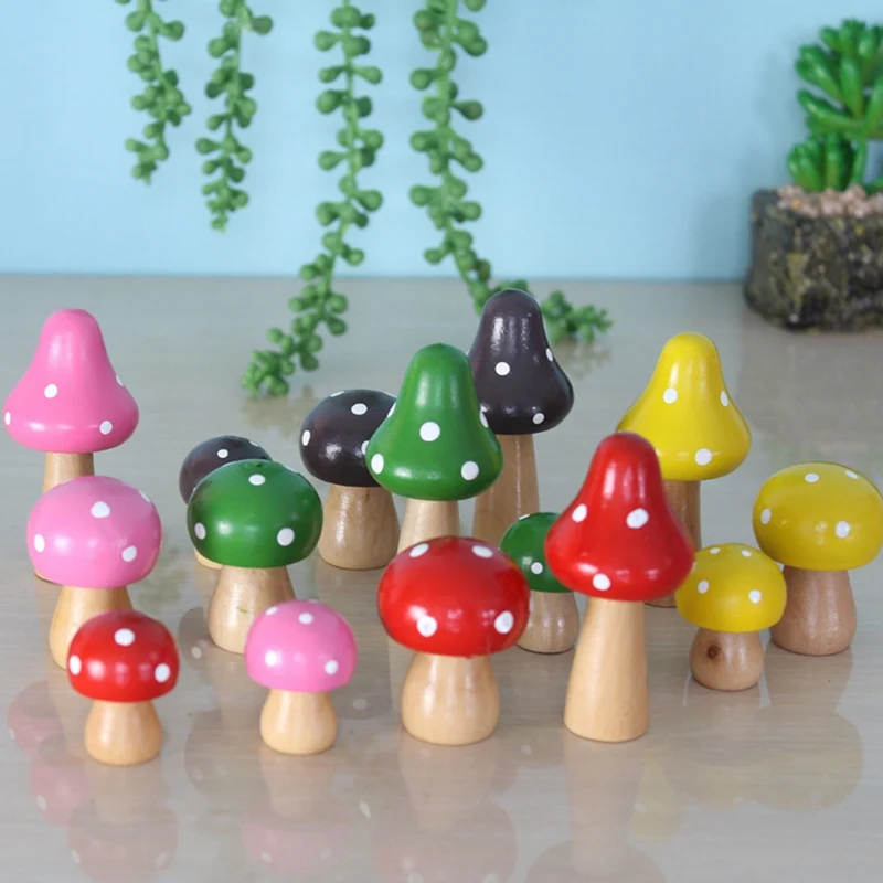 3pcs/Set Creative Cute Solid Wood Mushroom Ornaments  DIY Craft Home Garden or Miniature Potted Plants Decoration