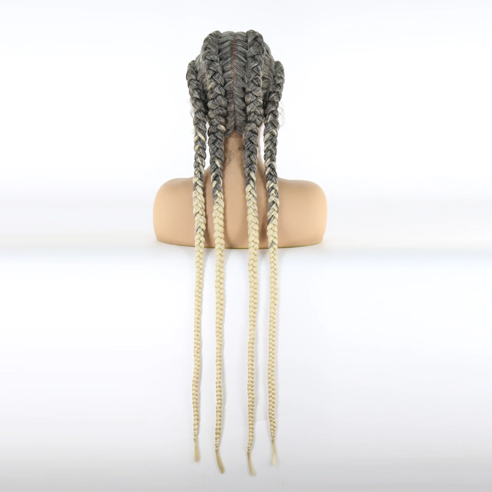 Extra Long Hand Braided Double Dutch Twins Braided Wigs Synthetic Lace Front Wig with Baby for Women Box Braids Wig