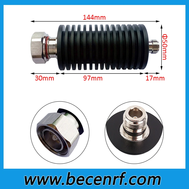 DC-3GHz/4GHz 50W Coaxial RF Attenuator DIN Male to N Female Connector 10db 20db 30db 40db 50db 50Ohm