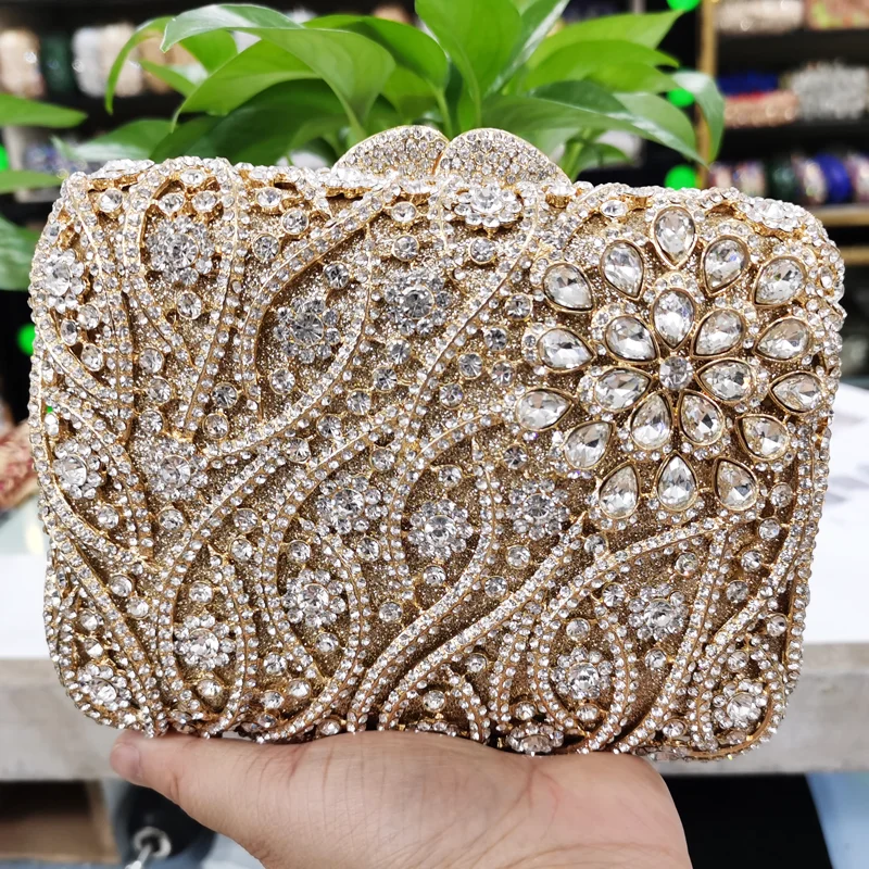 Luxury Evening Bags Multi Color Crystal Party Shoulder Bags Chain Metal Box Clutch Bags Prom Wedding Purse Wristlets Handbags