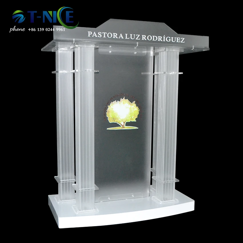 Standing Lectern Podium With Led Light Custom Logo Clear Thick Acrylic Podium Exquisite Church Pulpit Large Desktop Platform