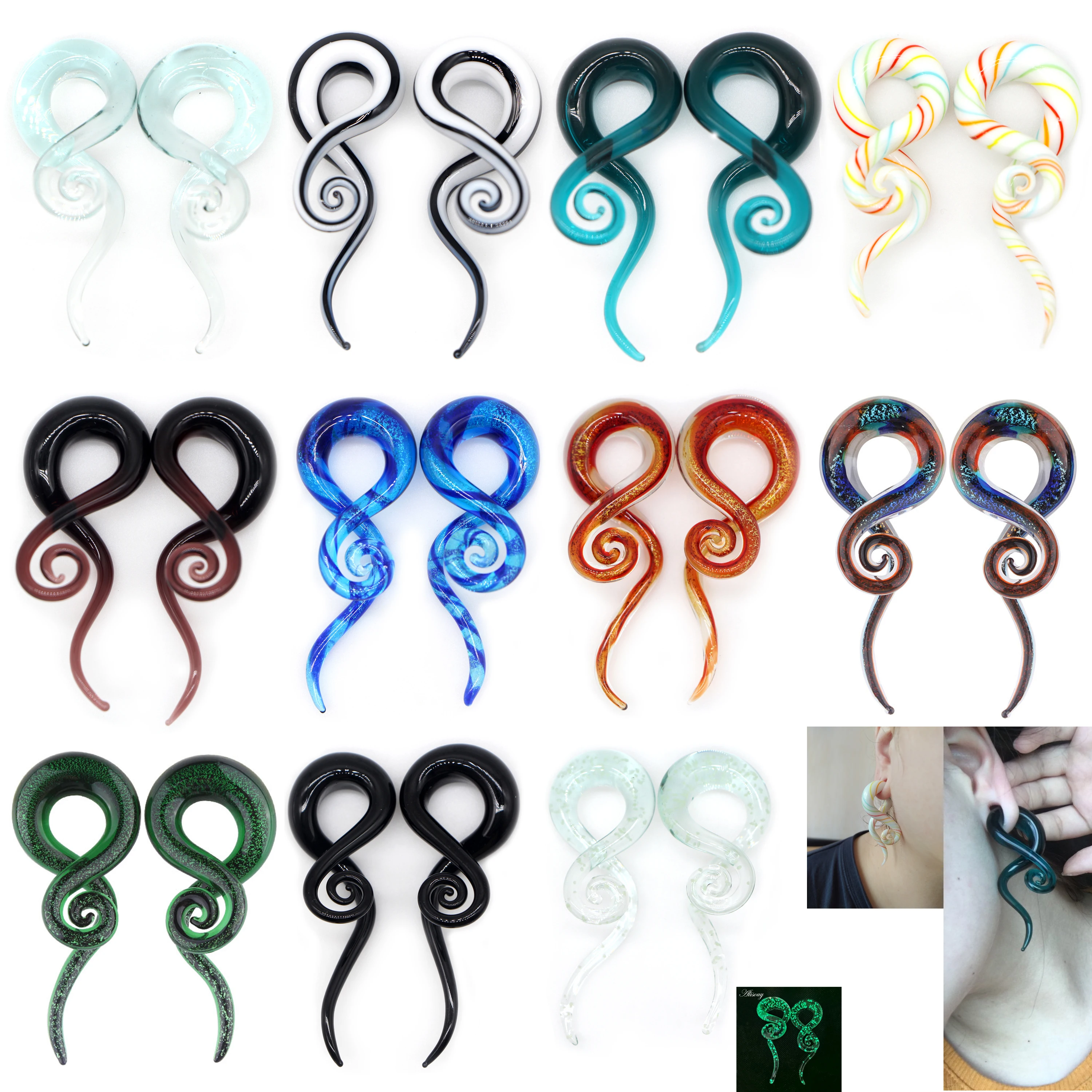 Alisouy 1 para szklane ucho spiralne stożkowe miernik zatyczka do uszu rozciąganie Expander Piercing szklany miernik 5-14mm biżuteria do ciała Piercing