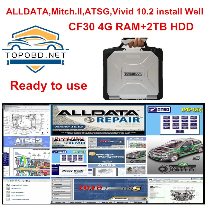 

2021 Hot Sell Auto Repair Software Alldata,Mitch..ll,Vivid 10.2,atsg install Well on Toughbook CF30 Laptop 4GB RAM With 2TB HDD