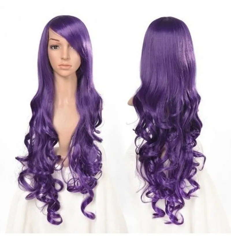 Long Curly Anime Cosplayวิกผมเครื่องแต่งกายสีแดงสีชมพูสีเทาเงินสีบลอนด์สีดำ60ซม.วิกผมสังเคราะห์