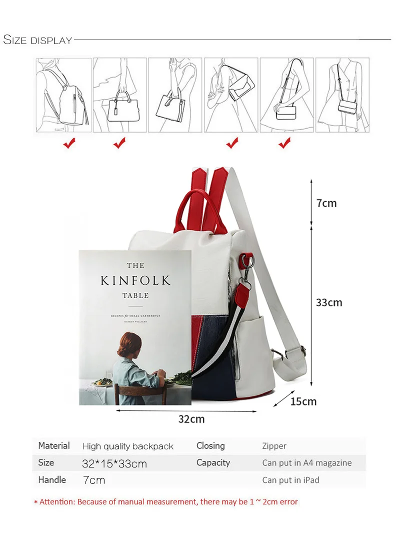 Multifunctional Backpack Women Leather Backpacks Female White School Bags For Teenage Girls Shoulder Bag Travel BackPack Mochila