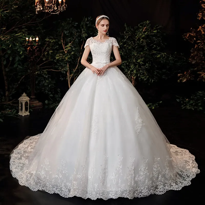 Trem longo laço vestido de casamento, vestido de princesa, bordado, luxo, estoque claro, tamanho 6, 2024