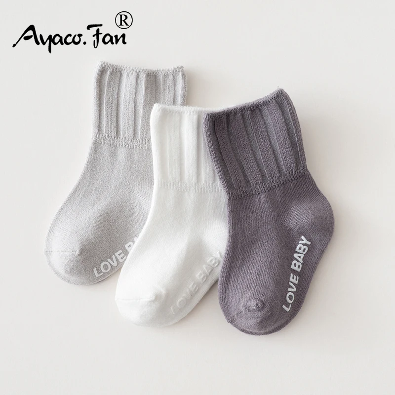 3 Pairs/Lot Kids Socks Newborn Baby Prewalker Winter Solid Cotton Skidproof Floor Socks Autumn Infant Boy Girl Cute Sock 0-5Y