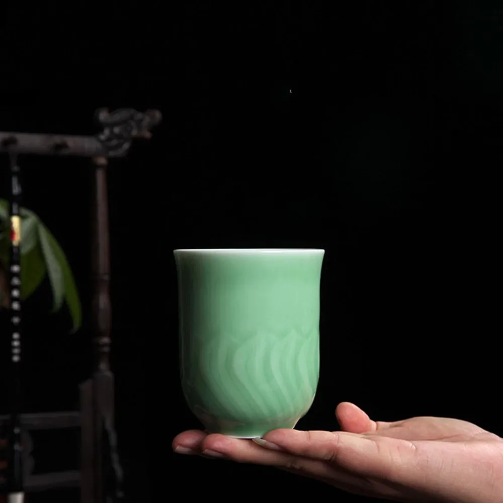 

Chinese Teacup Flat Cup 6oz Coffee Mug 180ml Ceramic Cup of Tea Handmade Celadons Porcelain Drinkware Glaze Pottery