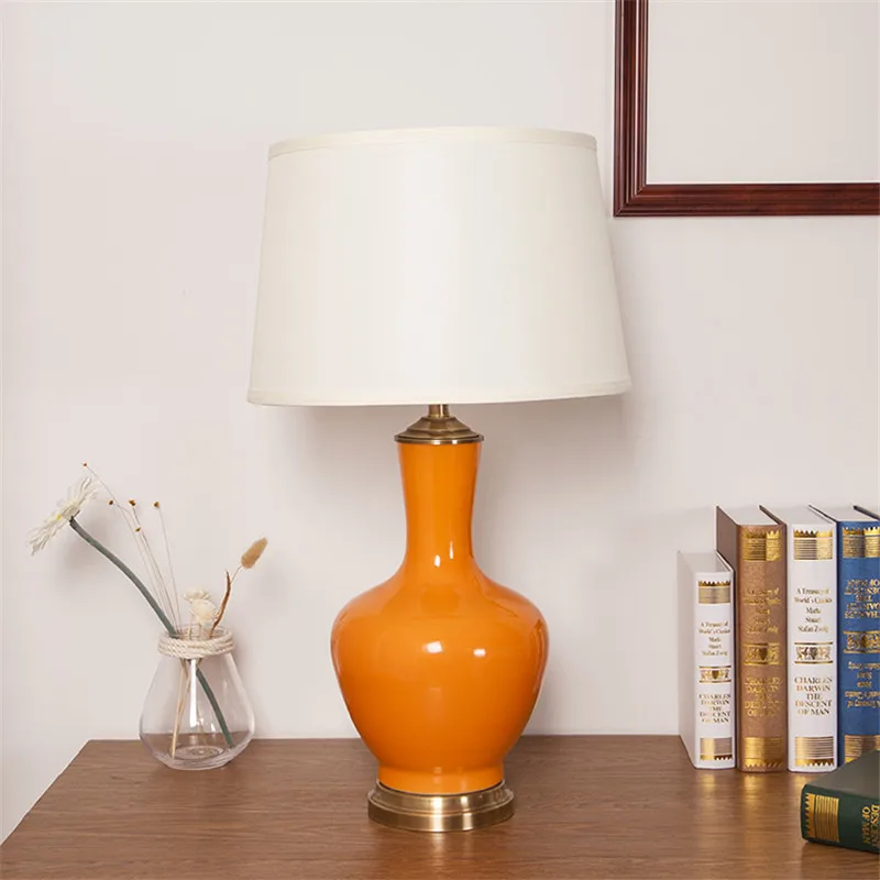 American Style Orange Ceramic Table Lamp For BedRoom Bedside Living Room Foyer Study Desk Reading Night Light TD037