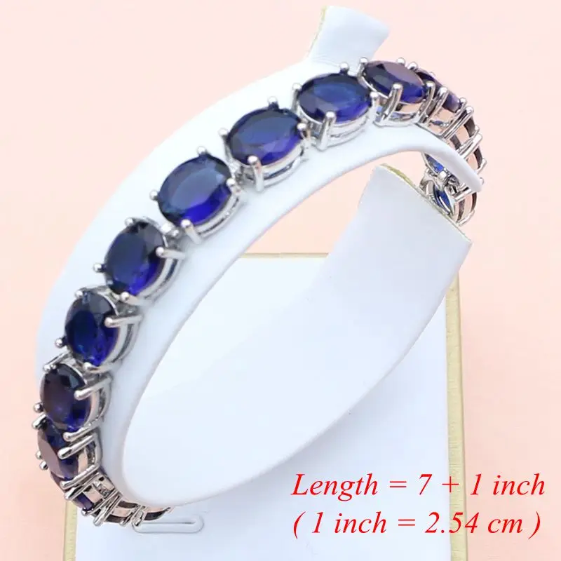 Blue Sapphire 925 Silver Jewelry Sets Gemstone Hoop Earrings Women Wdding Fine Jewellry Necklace Set Dropshipping image 5