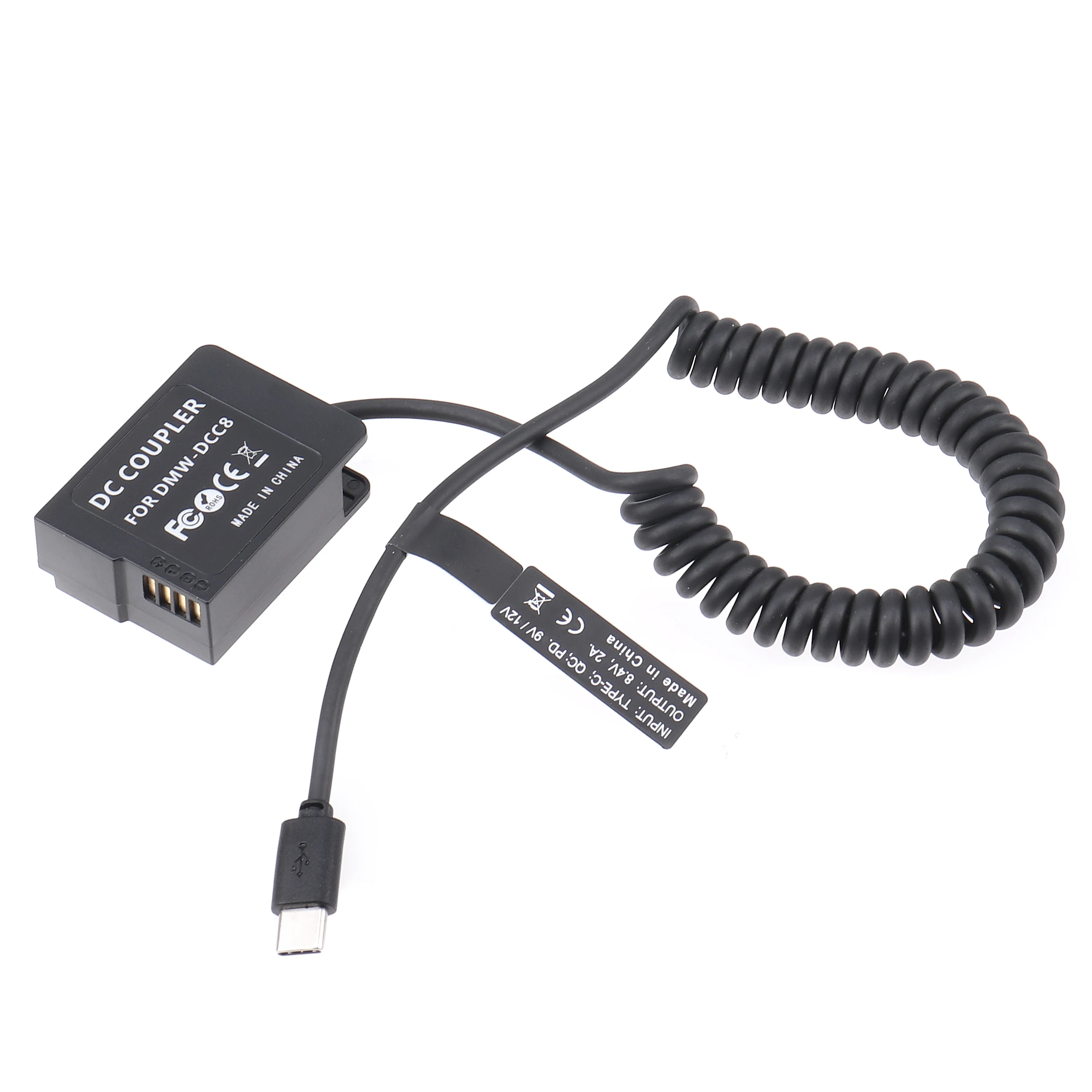 FOTGA DMW-BLC12/DCC8 Dummy Battery Power Adapter +Type C Cable for Panasonic FZ200 FZ300 FZ1000 FZ2000 FZ2500 G5 G6 G7 G80 G81