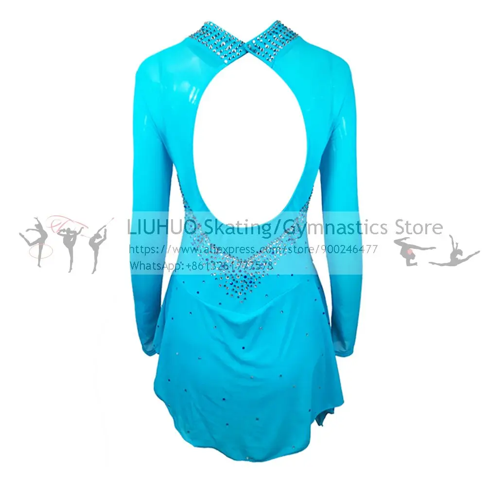 LIUHUO Ice Skating dress girls sky blue ballroom Rhythmic gymnastics apprael ballet skirt Figure Skating dress teens dance dress