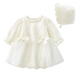 Ruffles Lace Bow Newborn Baby Girl Dress Autumn Long Sleeve Formal Princess Dresses for 1 Year Girls Clothes