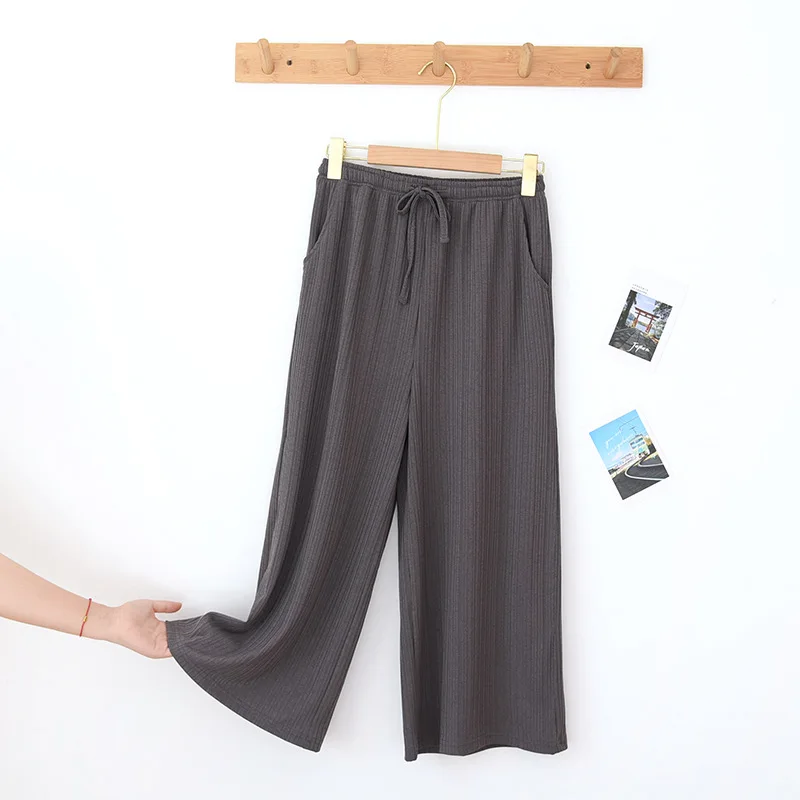 2024 New Summer Threaded Wide Leg Pants Women\'s Cropped Pants Thin Shorts Various Colors Large Size Pants pajama pants bottoms