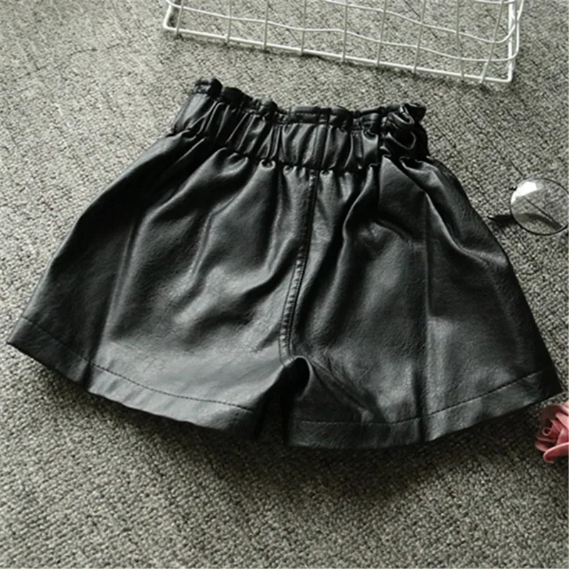 autumn  winter faux leather baby girls pu shorts infant kids clothes for kids elastic waist shorts