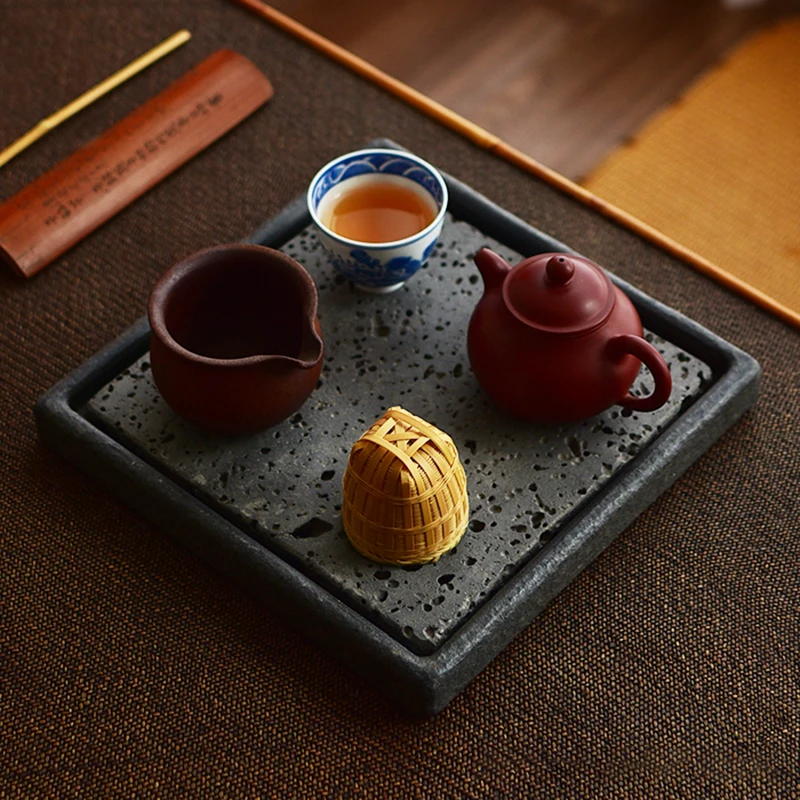 Tea Tray Teaware Home Decoration Tea Set Plate Separable Natural Stone Volcanic Rock Table Accessories Office Desk Decor Handmad