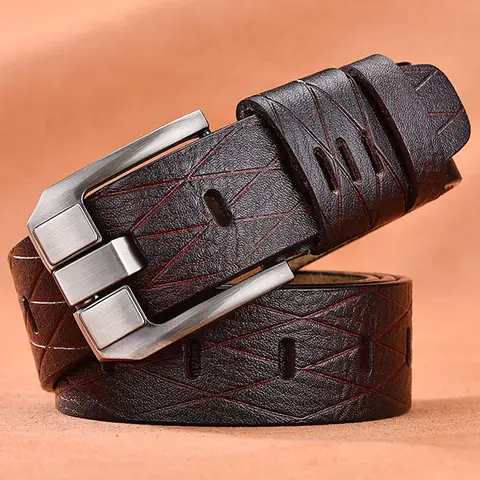 Men Leather Belt Genuine Leather Luxury Pin Buckle LFMB