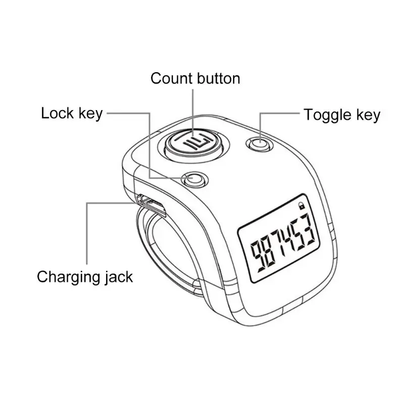 Mini anillo dedo electrónico Digital LCD recargable, contador manual cuentas Buda seis/6 dígitos, contador oración