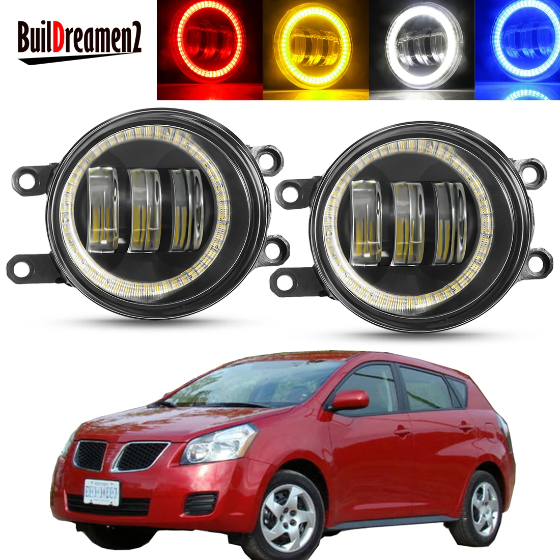 2 X Car Front Bumper Angel Eye Fog Light Assembly LED Lens Fog Driving Lamp DRL 30W 6000LM 12V For Pontiac Vibe 2008 2009 2010