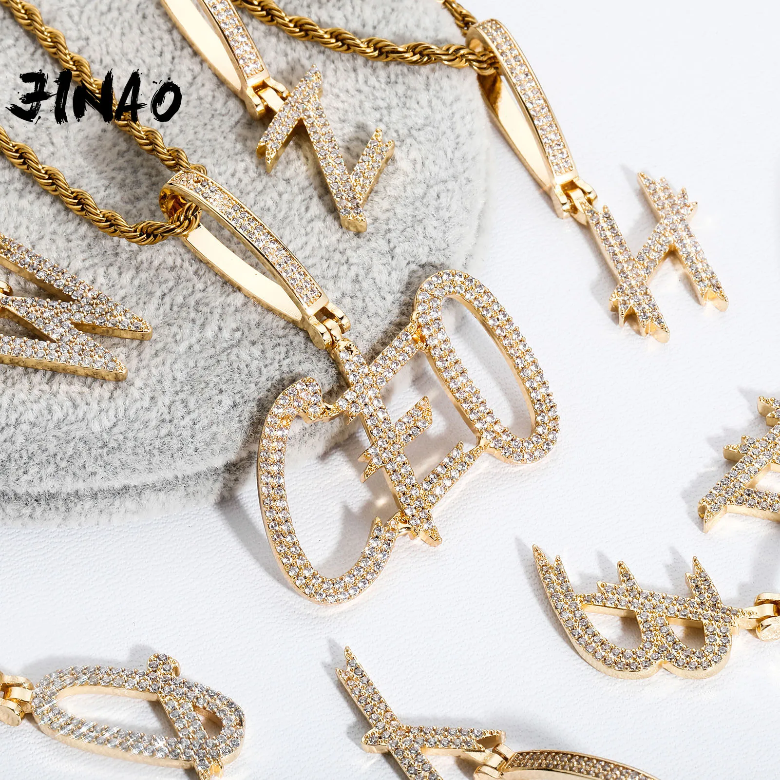 JINAO 2021 NEW Custom letter Pendant High Quality Personality Iced Out AAA+ CZ Pendant&Necklace With 4mm Tennis Chain