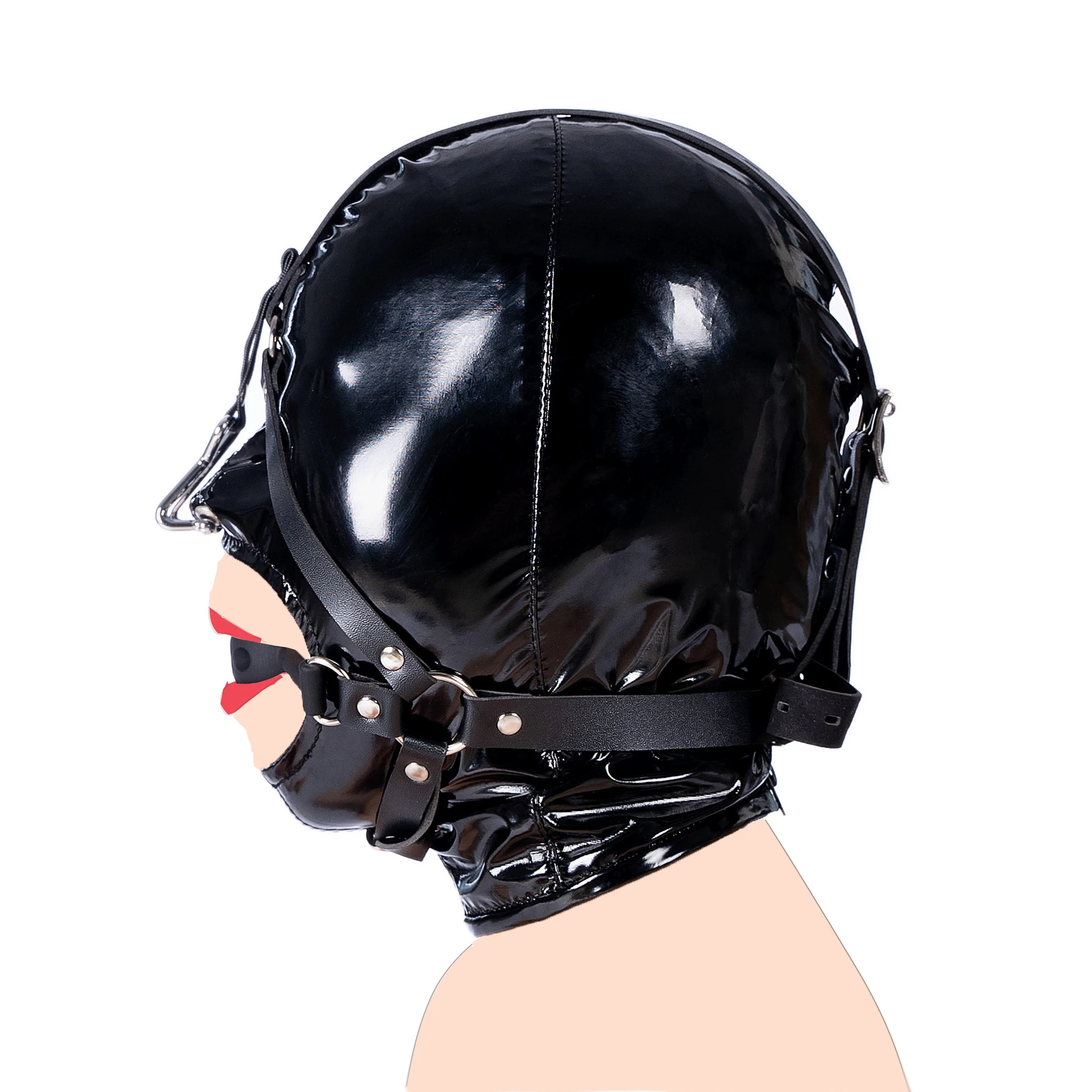 Bdsm Slave Metal Nose Hook Fetish Open Mouth Ball Gag With Nose Clip Sex Toys,SM Leather Head Bondage Hood Breathable Hole Mask