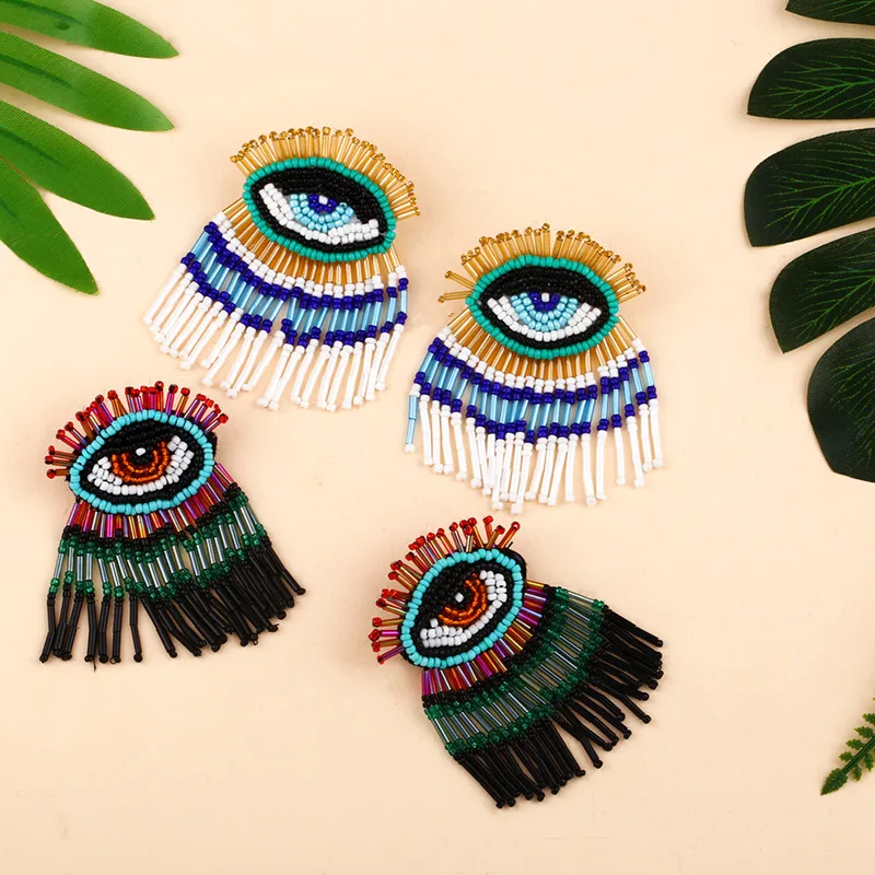 Miyuki Beads Earrings for Women Handmade Woven Turkish evil eye Earring Woman Fashion Tassel Jewelry Bohe Style Gift