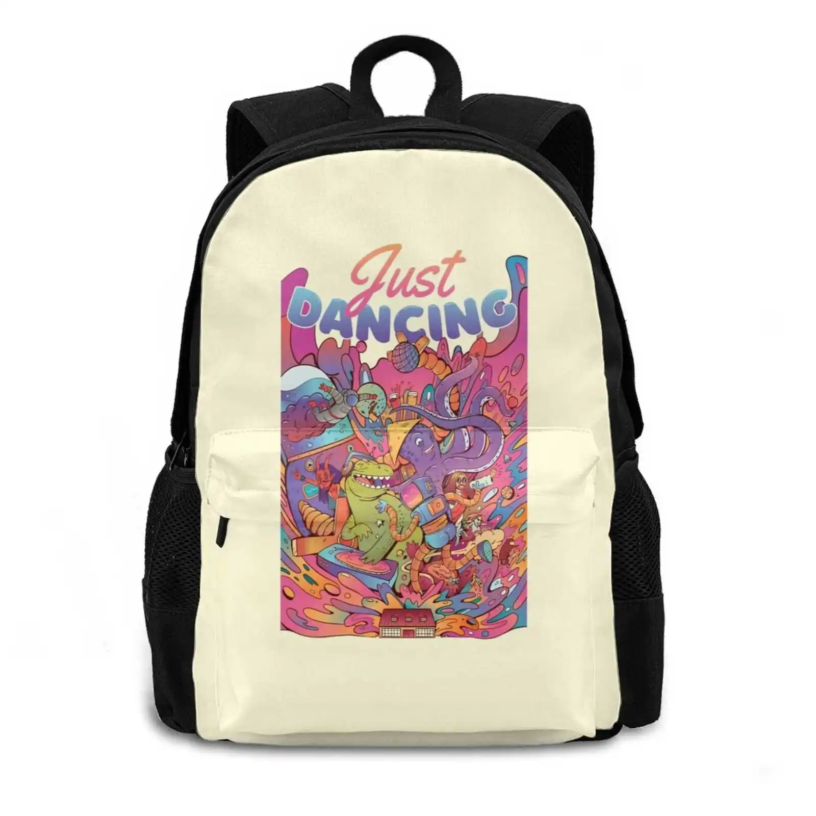 Just Dancing 496D Print Design Backpack Student Bag Creatures Dinosaur Astronaut Octopus Disco Robot Safdesignx Dancers Wow You