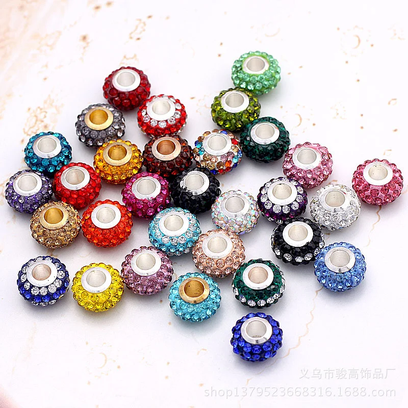 20Pcs Lot New Mixed Color Rhinestone Large Hole European Beads Crystal Glass Muranos Spacers Fit Pandora Bracelet Jewelry Making