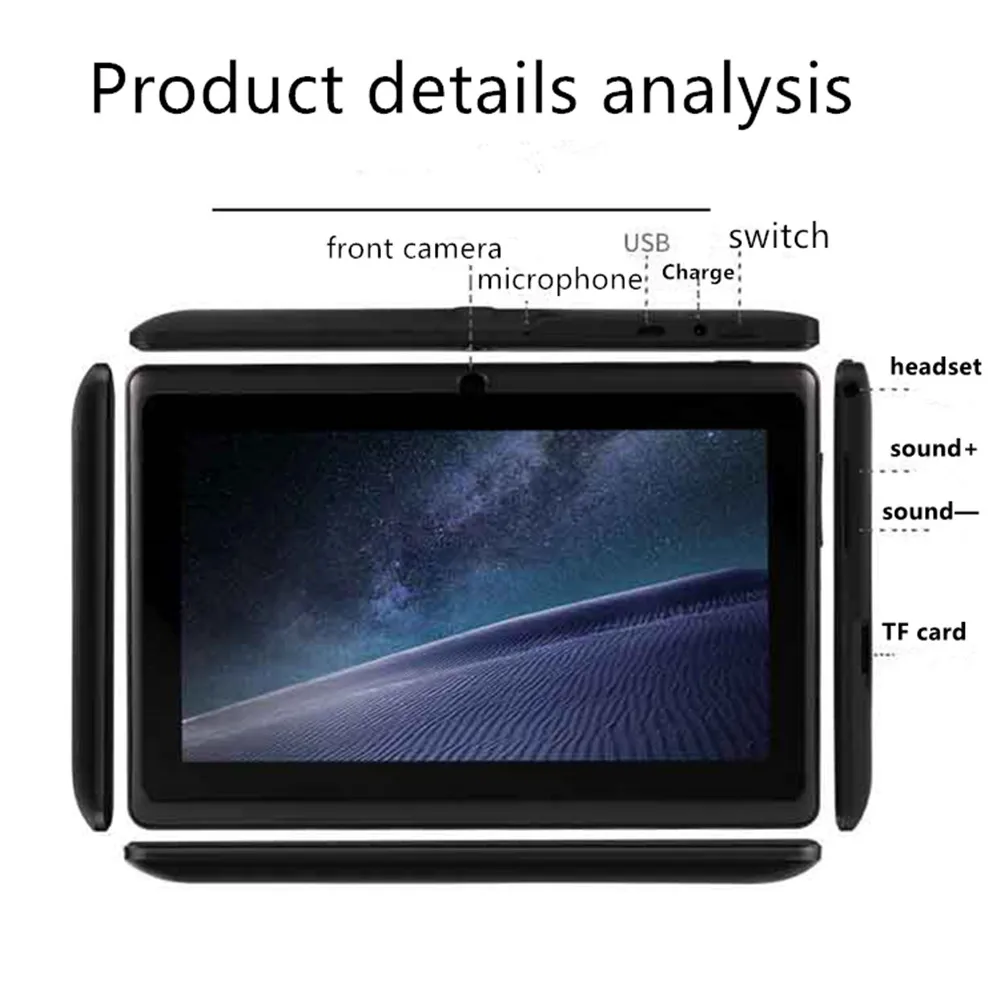 Quad Core Tablet PC 7 Inch HD screen 1+16G Front Rear Camera WiFi Internet Android 6.0 MP3 4 Player Speaker E-book Audio Game