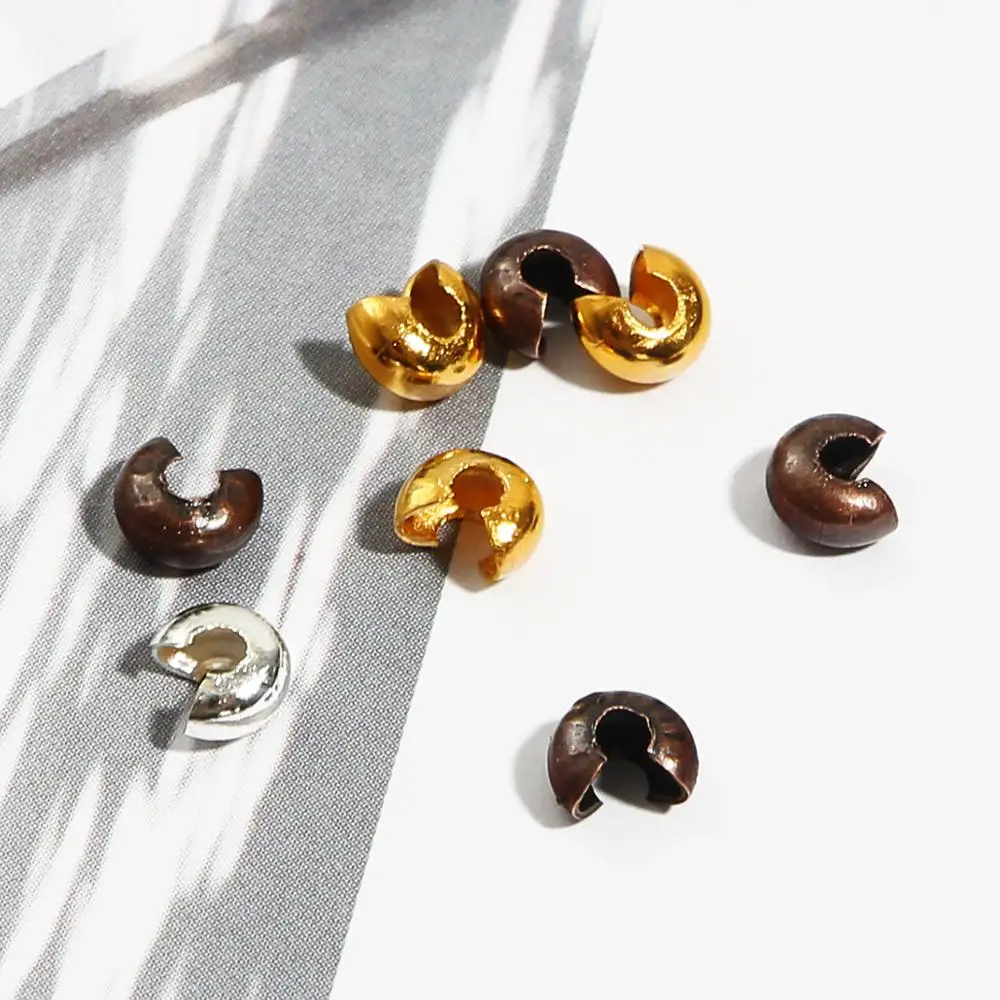 100Pcs 3/4/5mm Silver/Gold/Gunmetal/Rhodium/Bronze/Copper Plated Smooth Crimp End Beads Covers Jewelry Diy Component Wholesales