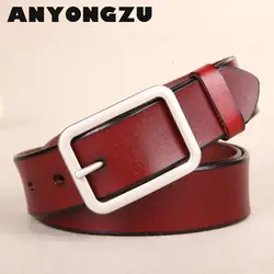 ANYONGZU Design Brand Luxury Women Belt Real cowhide Popular Single Needle Buckle Fashion Slim Red Light Plate Solid Color 115