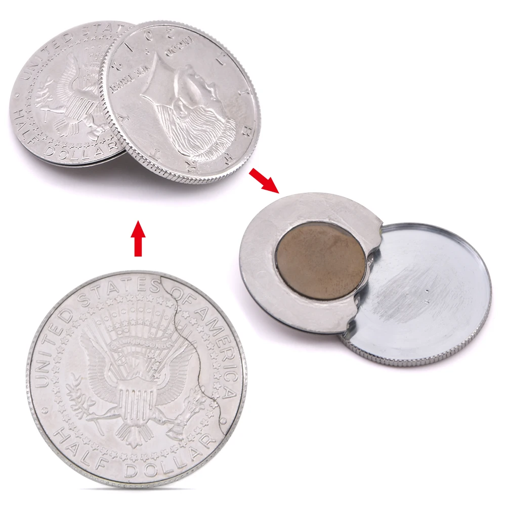Magnetic Flipper Coin Butterfly Coin(USD half Dollar Copy) Magic Tricks Fun Close Up Gimmick Props Comedy Appear Magia Shows