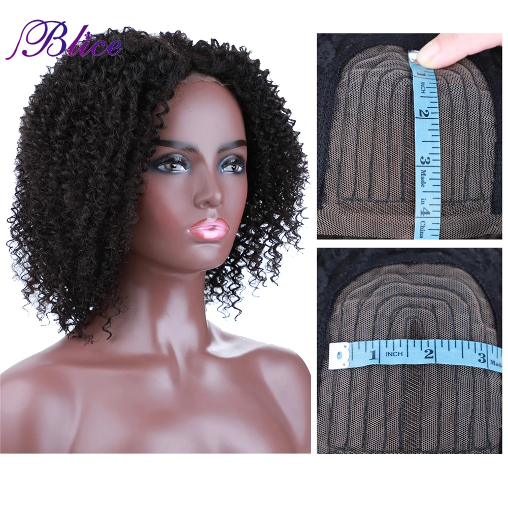 Blice-peluca Afro rizada con cierre de parte media para mujer, pelo sintético mezclado Natural, Color negro, 16 pulgadas