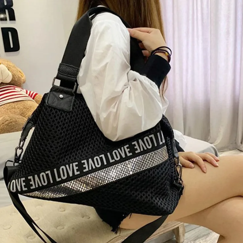 

Ita Letter Shoulder Bag Women 2024 Luxury Handbag Brand Pocket Sequins High-end Contrasting Color Nylon Durable Messenger Bag 21