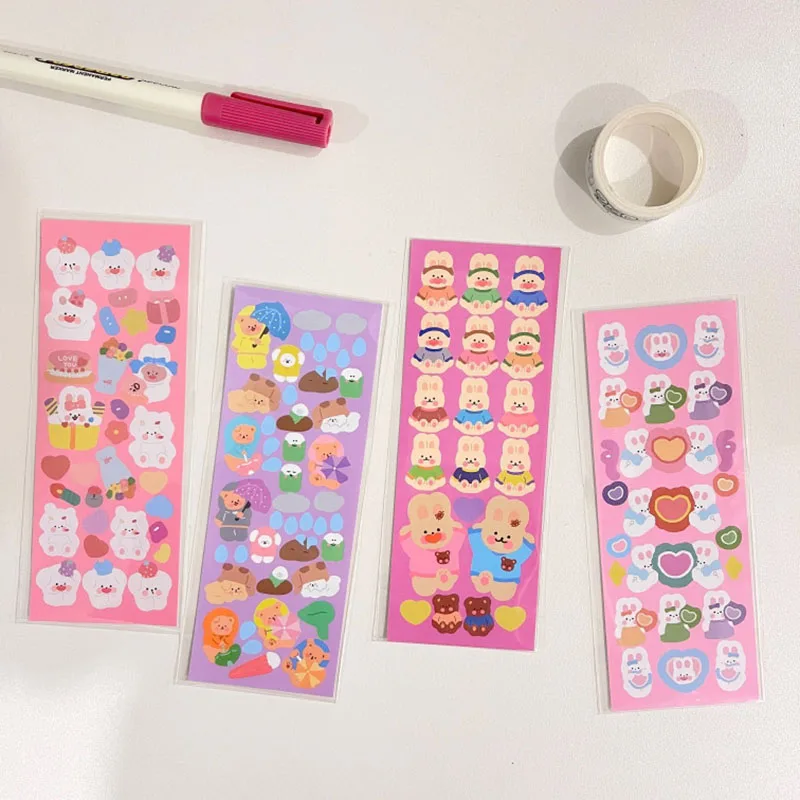 Cute Cartoon Rabbit Bear Colorful Sticker Decoration DIY Scrapbooking Collage Material Album Diary Kawaii Stationery Sticker