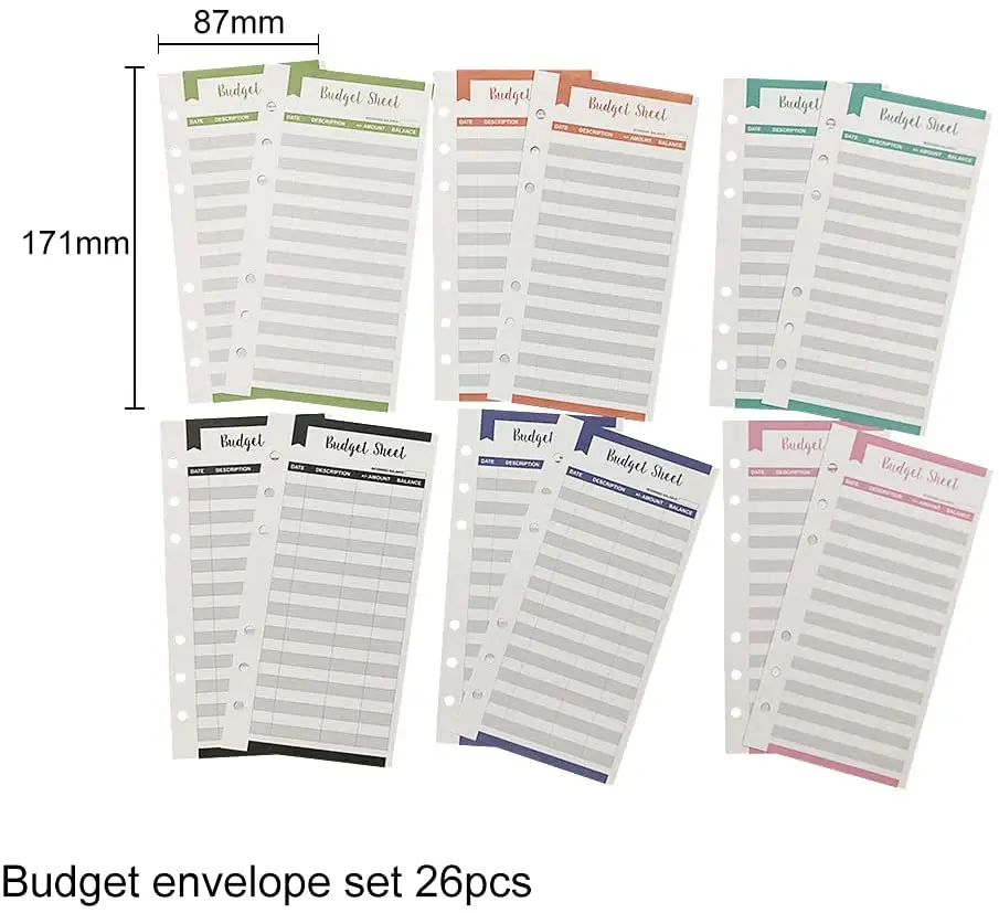 26 Pieces A6 Binder PVC Notebook Cover Budget Envelopes Planner Organizer with Binder Zipper Pockets, Budget Sheets & Ruler