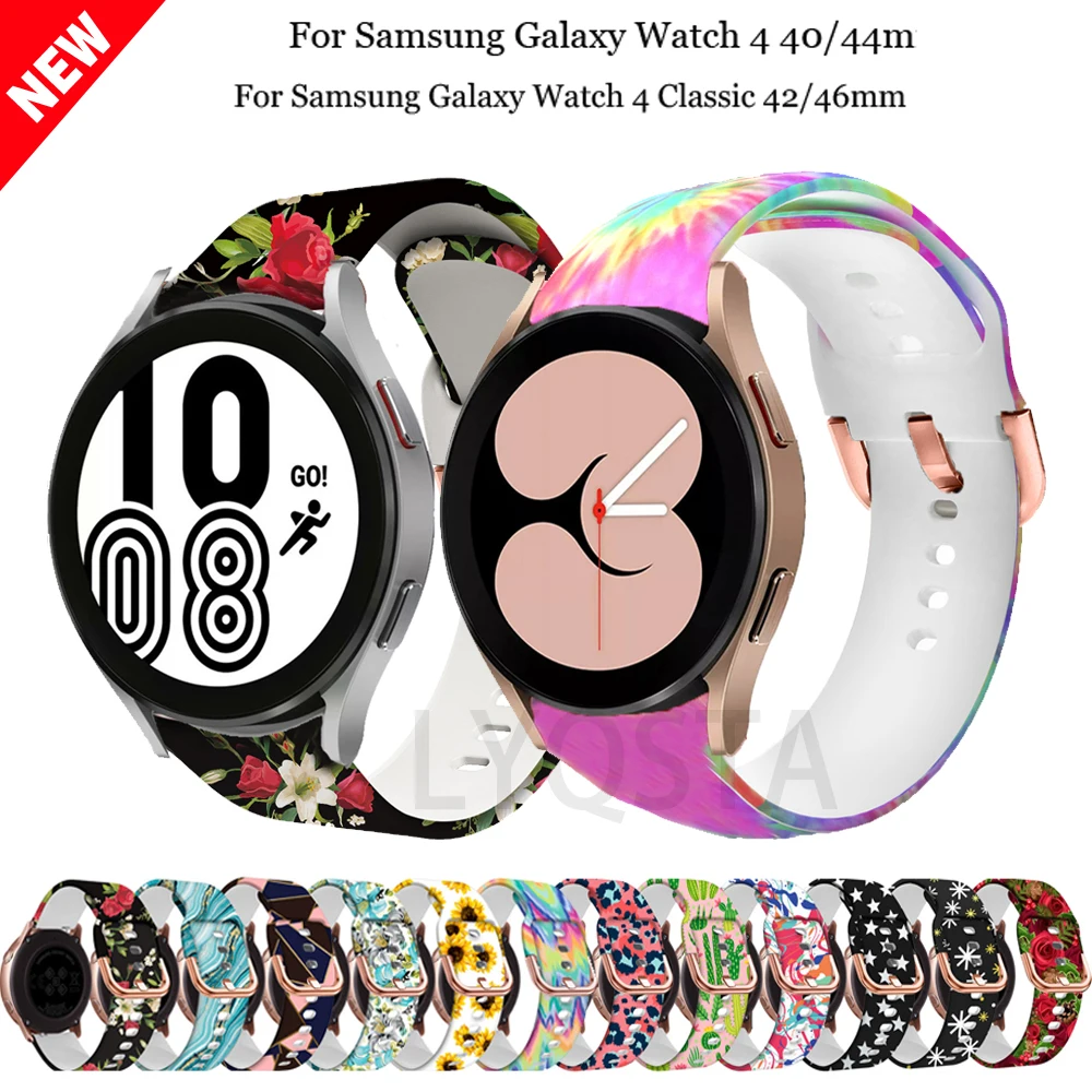 삼성 갤럭시 워치용 스포츠 프린트 시계 밴드, FE 실리콘 교체 손목 밴드 스트랩, 팔찌 액세서리, 20mm, 7, 6, 5/4, 40mm, 44mm