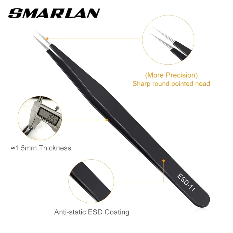 6pcs Anti-static ESD Stainless Steel Tweezers Maintenance Tools Industrial Precision Curved Straight Tweezers Repair Tools Set A