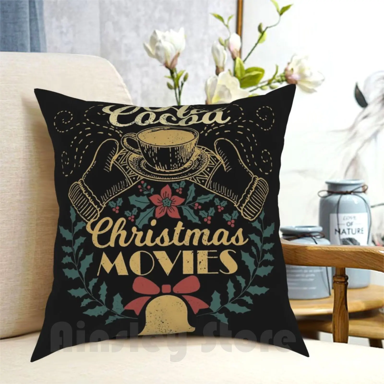 Hot Cocoa Cozy Christmas Movies Pillow Case Printed Home Soft Throw Pillow Hot Cocoa Cozy Christmas Movies Merry Xmas