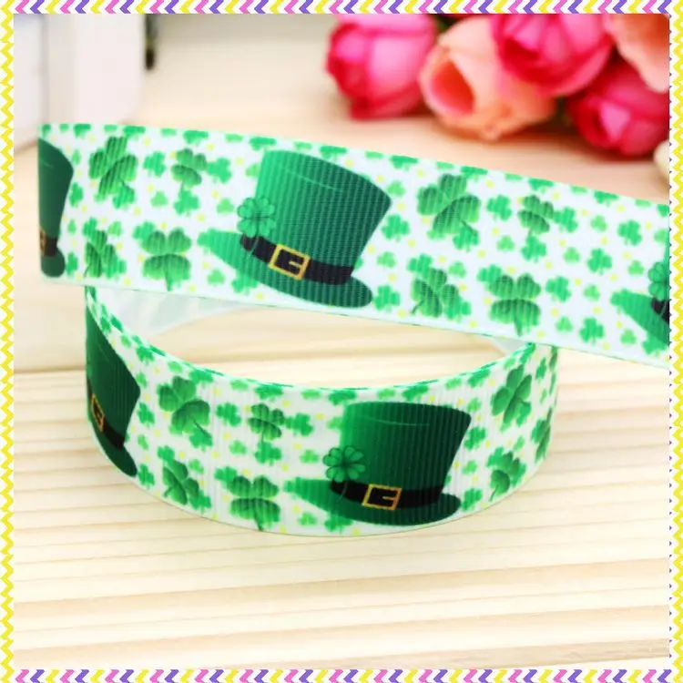 DHK 7/8'' 5yards Saint Patrick printed grosgrain ribbon headwear hair bow diy party decoration OEM Wholesale 22mm E1064