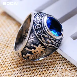 BOCAI New S925 Silver Jewelry Vintage Blue Crystal Factory Direct Totem Domineering Fashion Man Ring  Wholesale